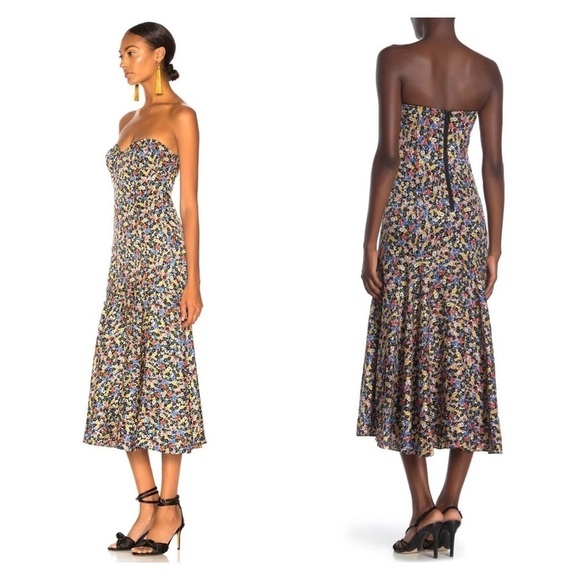 VERONICA BEARD Annika Black Floral Strapless High Slit Midi Dress Size 10 - Picture 8 of 16